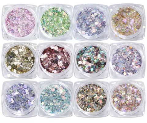 Set di glitter per unghie con pailette in 12 colori