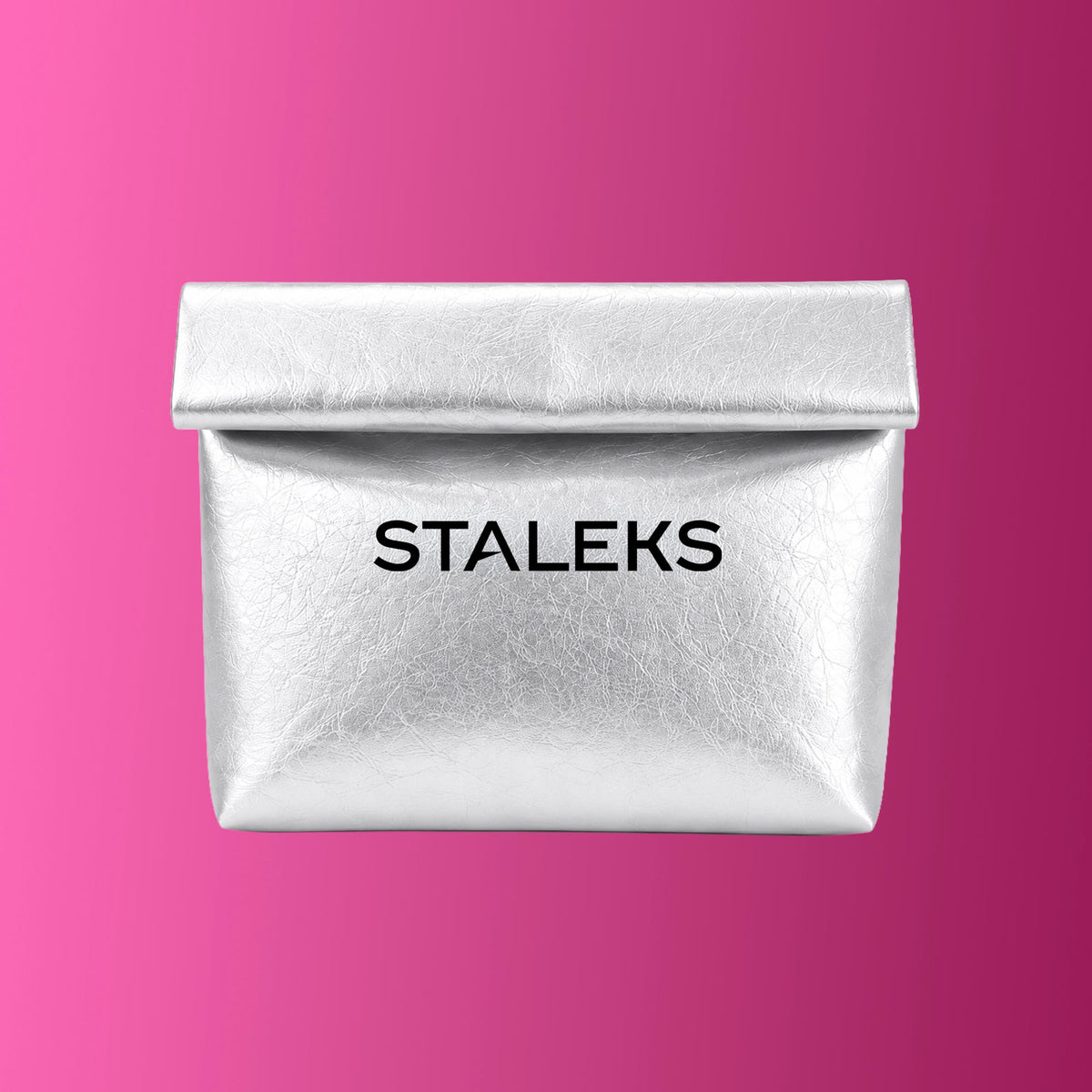 STALEKS Kosmetiktasche aus Öko-Leder silber, Größe L