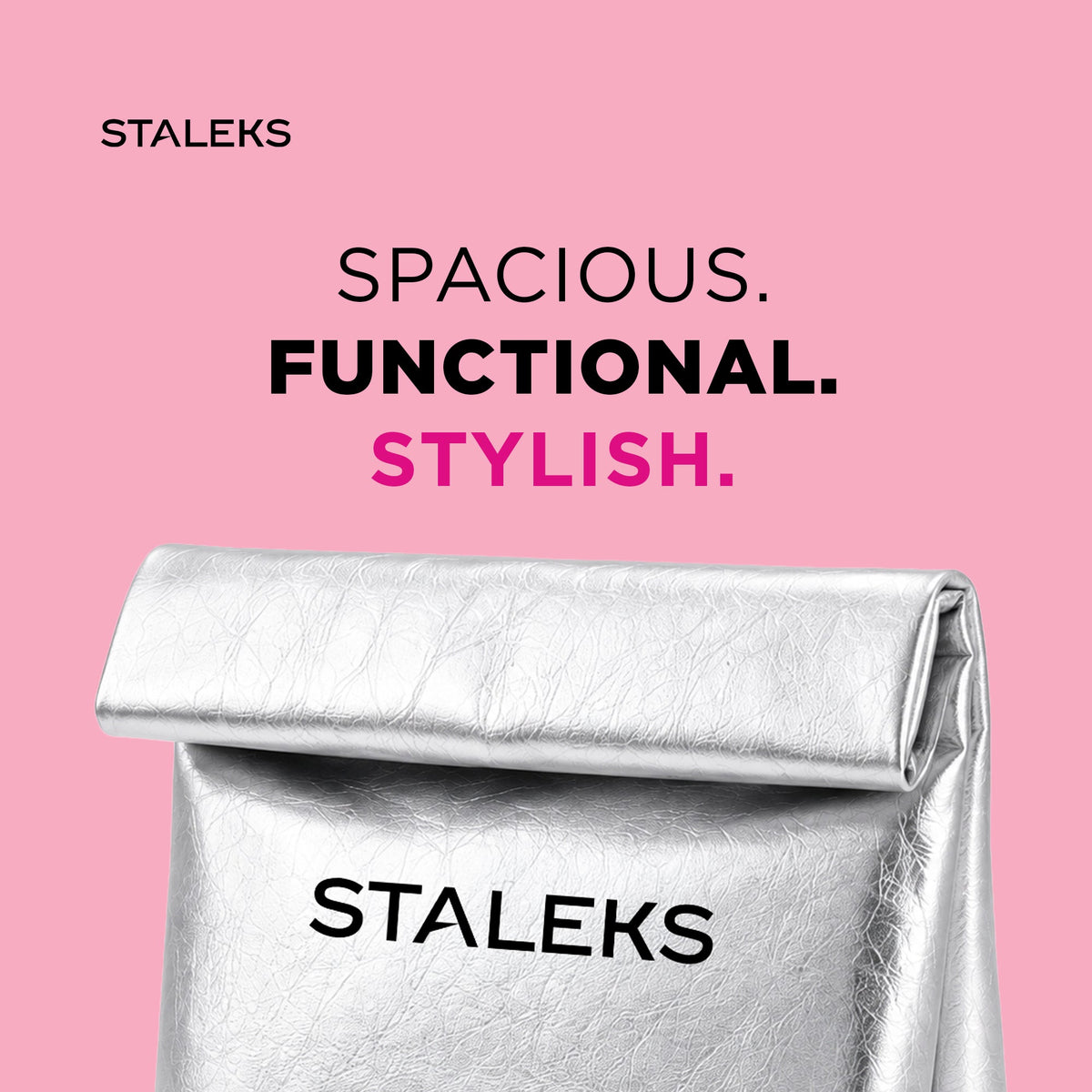 STALEKS Kosmetiktasche aus Öko-Leder silber, Größe L