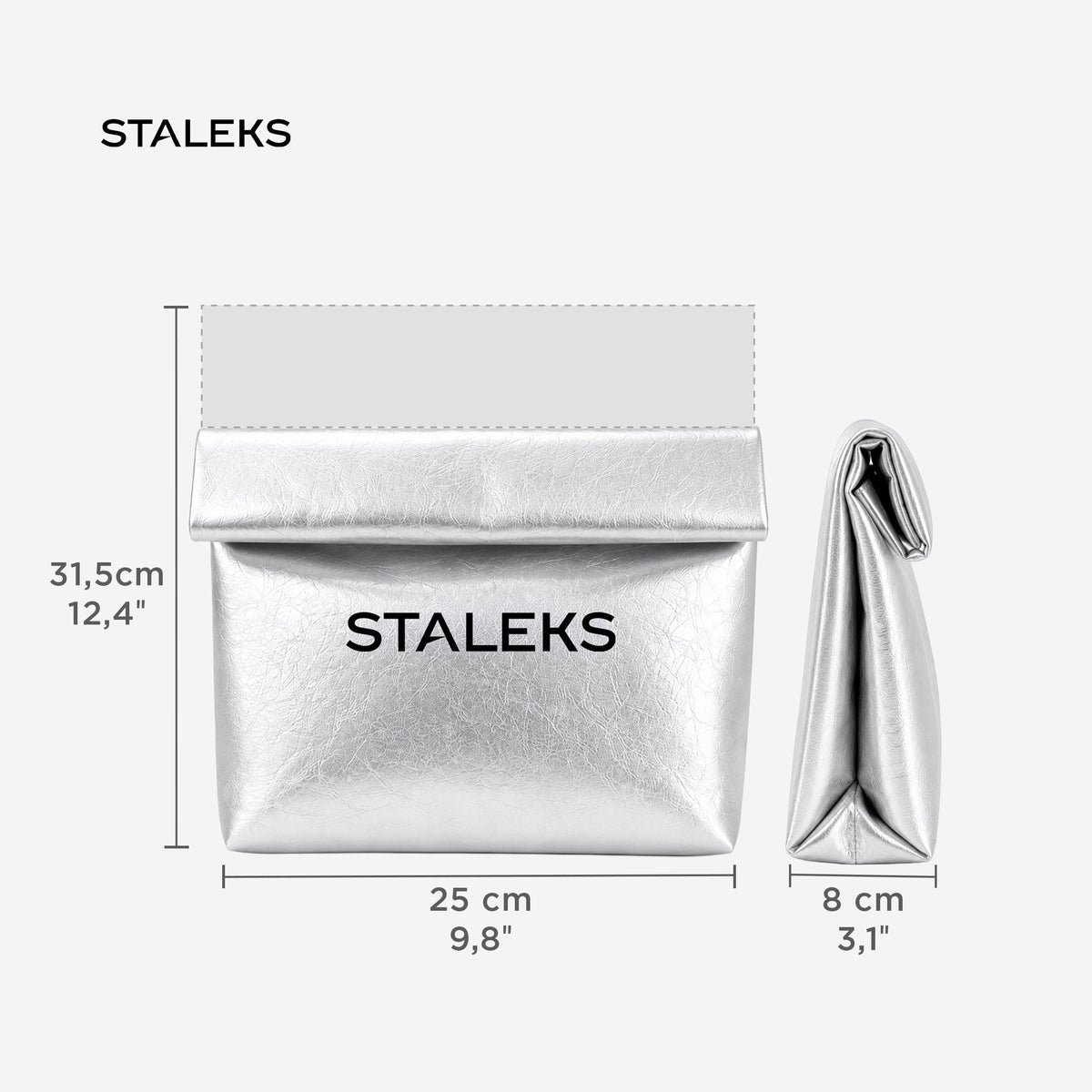 STALEKS Kosmetiktasche aus Öko-Leder silber, Größe L