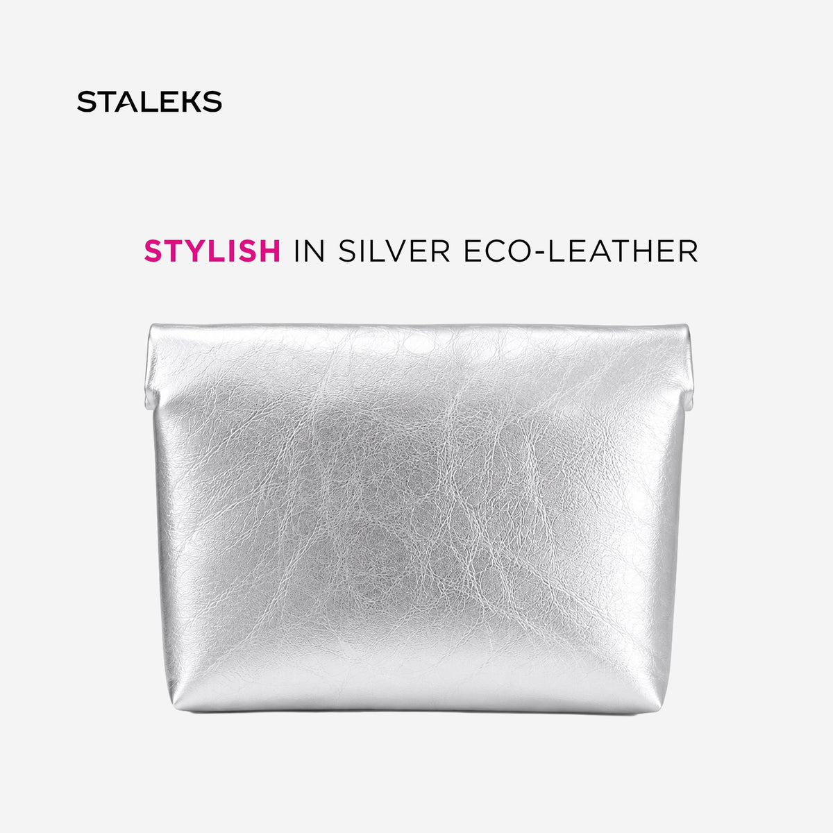 STALEKS Kosmetiktasche aus Öko-Leder silber, Größe L