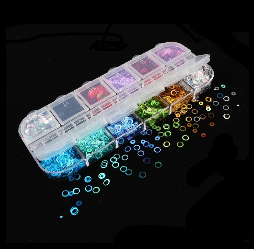 Nail art set with circles and rings in different colors