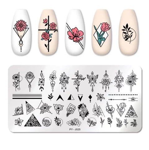 Stamping Platte Schablone Blumen und Formen PY-J025