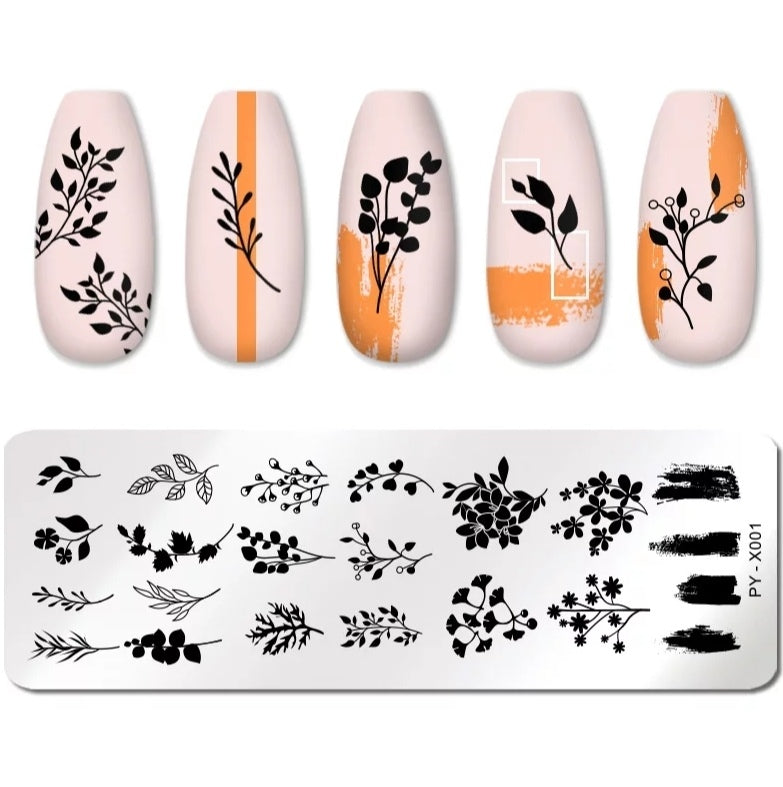 Stamping Platte Schablone Blumen und Äste PY-X001