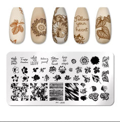 Stamping Platte Шаблон Листья и Тексты PY-J035