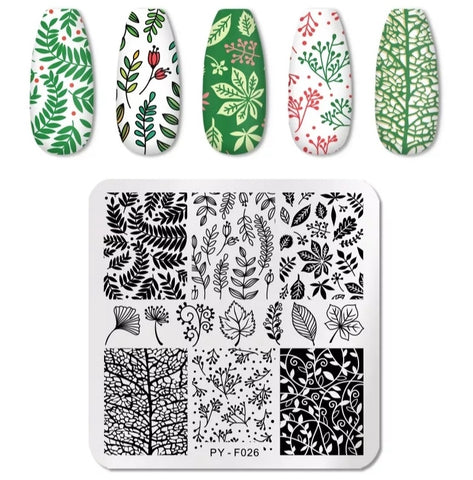 Stamping Platte Schablone Blätter, Blumen u. PY-F026