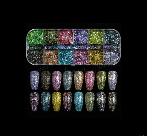 Nailart Glitter Flocken Set 12 Farben