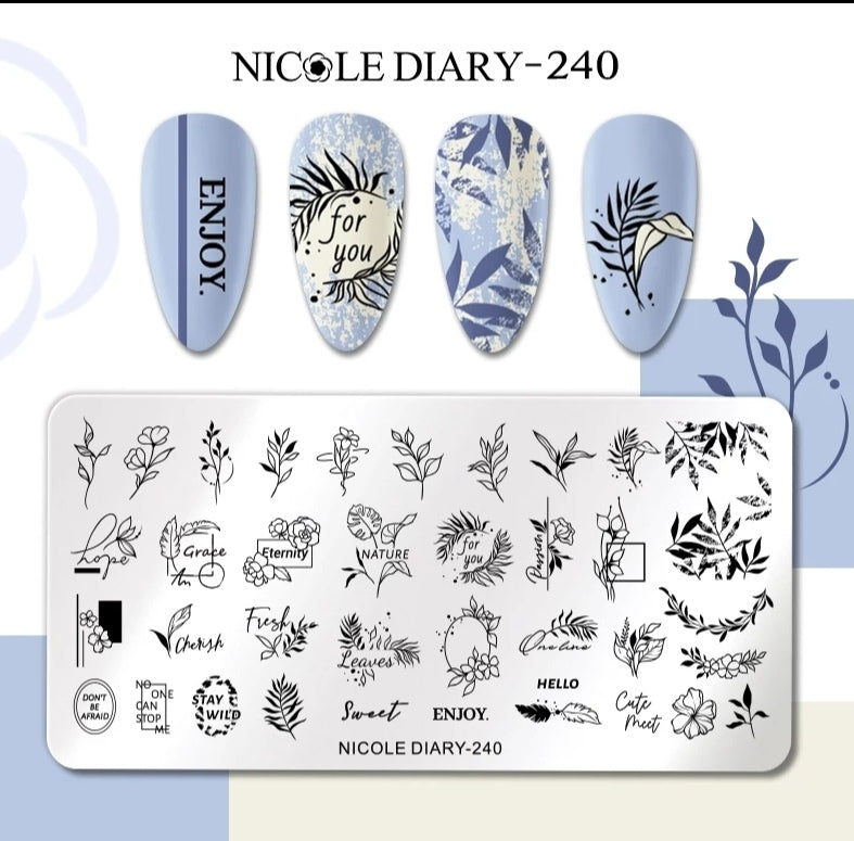 Stamping Plate Schablone Fiori e Testi ND-240