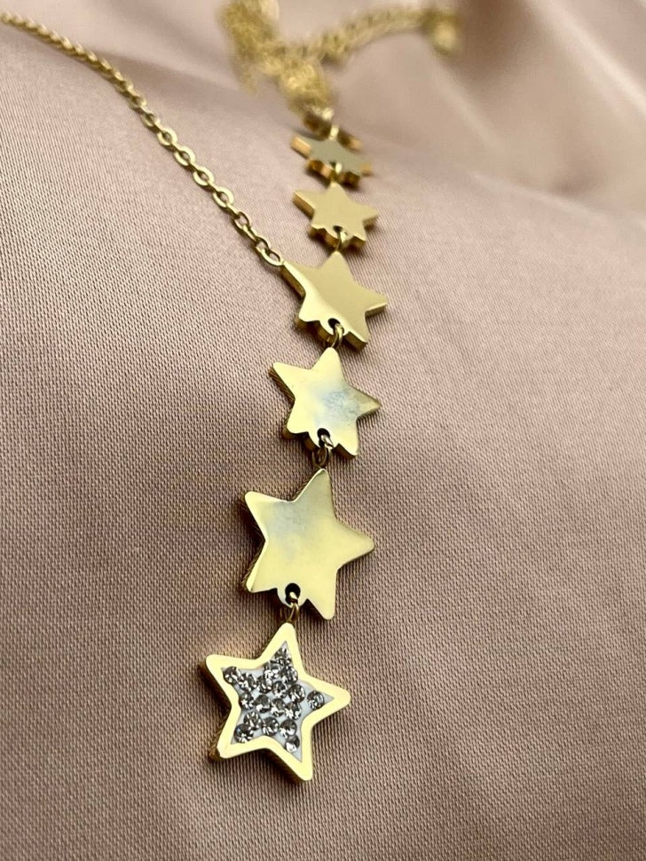 Stylische Kette mit Sternen und Strass (Modeschmuck) in gold 2