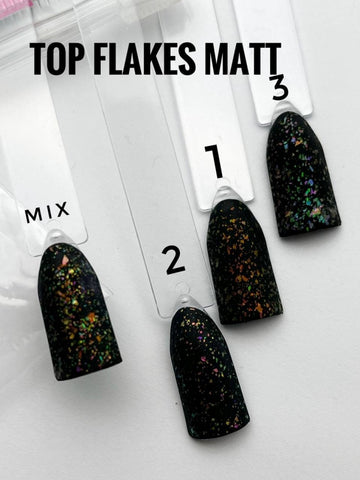 Top Coat Flakes MATT (Glanzgel ohne Schwitzschicht ) 8ml von NOGTIKA in 4 verschiedenen Glitzer