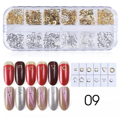 Nailart Mini-Formen Set 12 Varianten, silber und gold