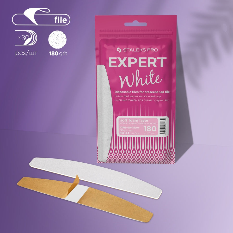 Weiße Einwegfeilen für halbmond Nagelfeile soft (weiche Basis) DFE-40-100-240W Körnung STALEKS EXPERT