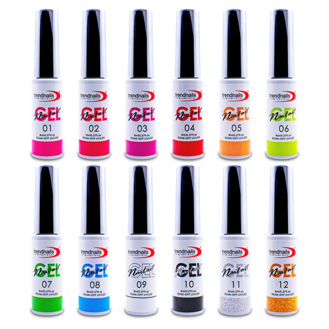 NailArt Gel Set 12 Farben in der Flasche mit einem dünnen Nailartpinsel