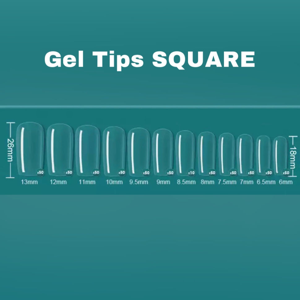 Gel nail tips clear classic square (Square) ultra thin elastic and stable 24 pcs.