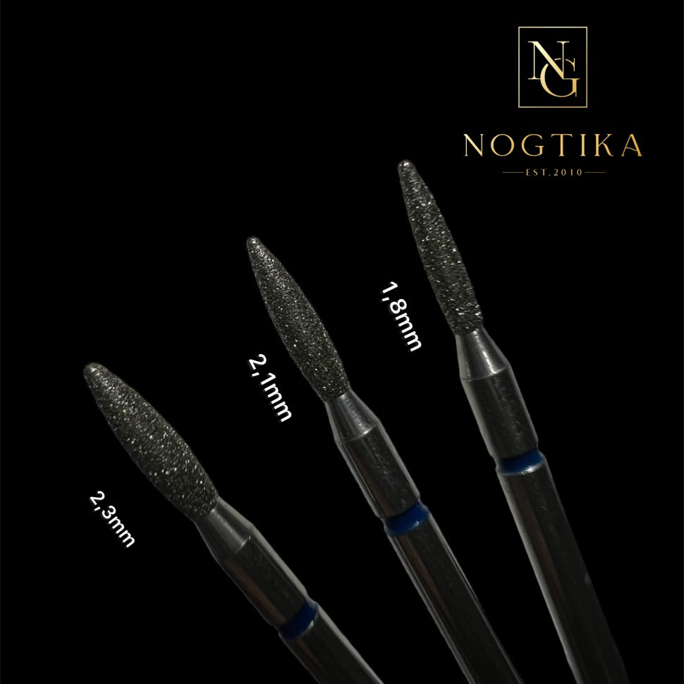 Flammen Bit von NOGTIKA Diamant blau (mittel) 1,2mm-2,5 mm mit 'abgestumpfter' Spitze