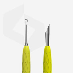 Nagelhautschieber mit Silikongriff "Gummy" UNIQ 11 TYP 2 (rosa oder gelb)(schräger Schieberr + Ring)