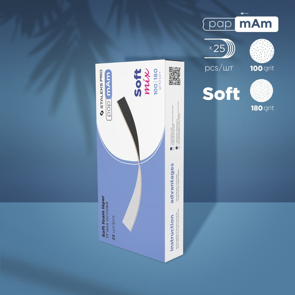 Double-sided disposable files cases 20 MIX with foam base (100x180 and 180x240 grit) PAPMAM STALEKS EXPERT 25 pcs.
