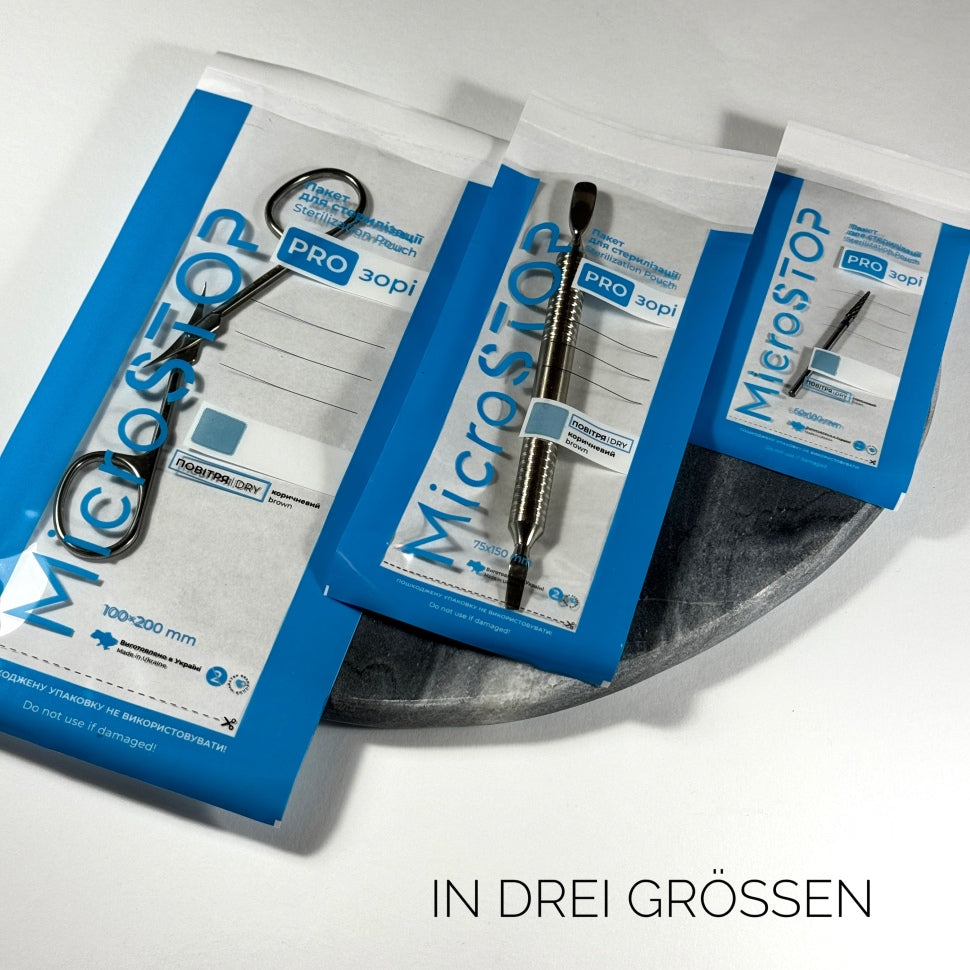 Buste di sterilizzazione trasparenti 100 pz. in 3 dimensioni di MicroSTOP