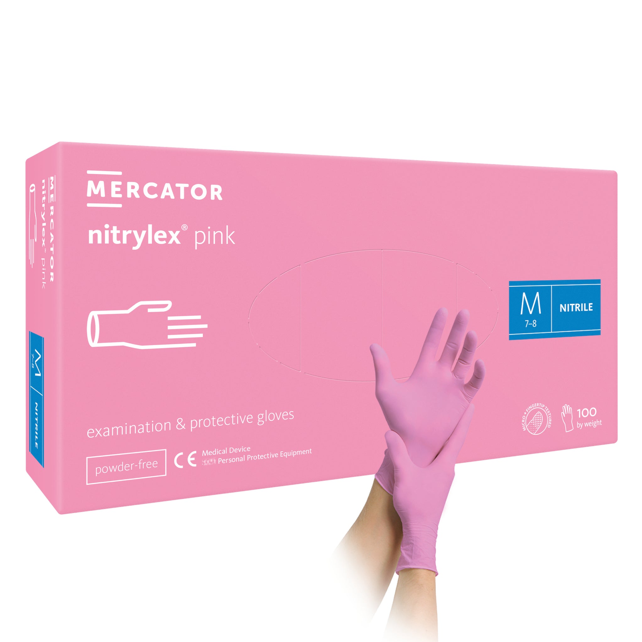 Nitrylex pink 100 Stück/Box Schutzhandschuhe, Nitril, puderfrei, pink von Mercator